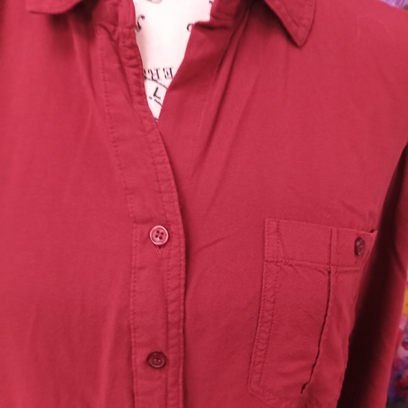 Elegant Women's Button-Down Shirt - Deep Red - Picture 2 of 8